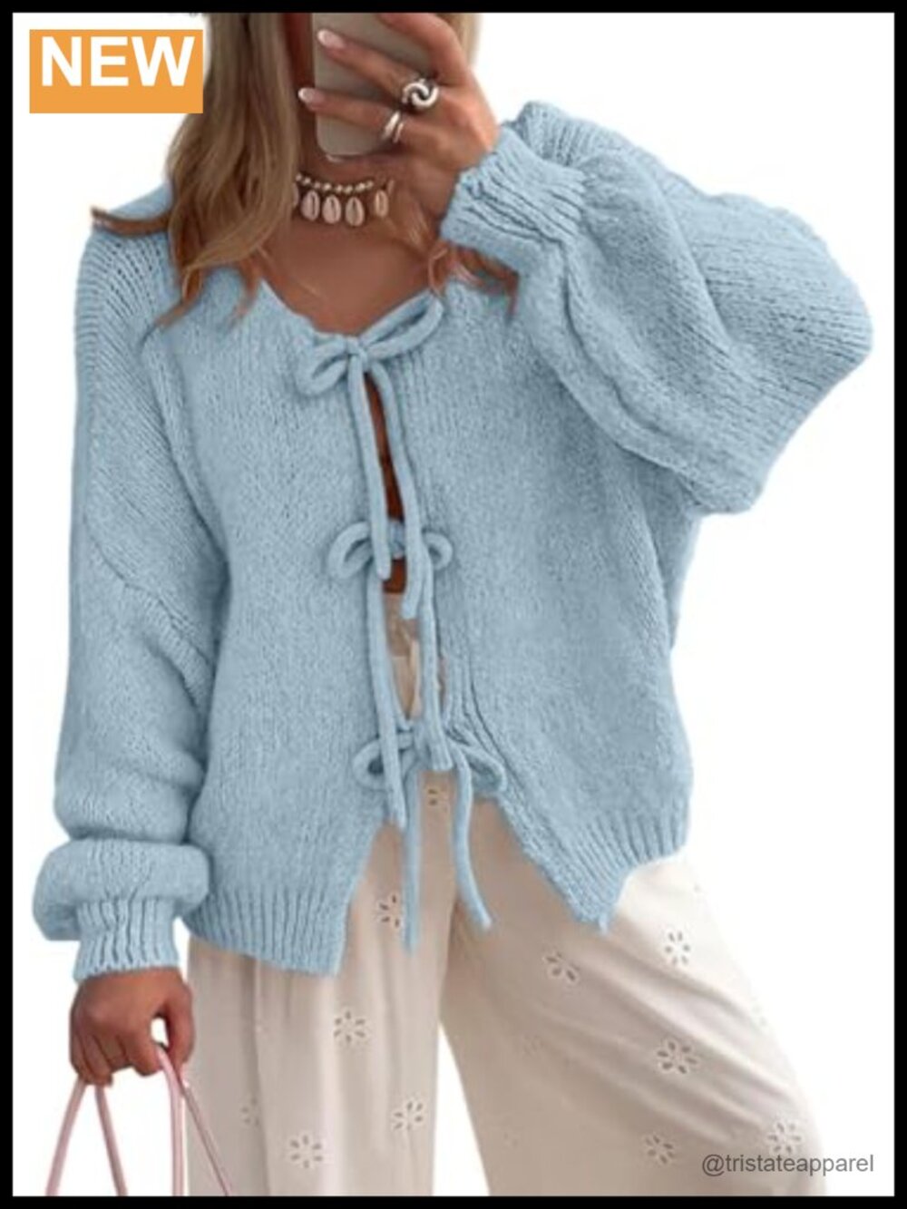 Women's Chunky Knit Open Front Cardigan Bow Tie Front Long Sleeve Oversized